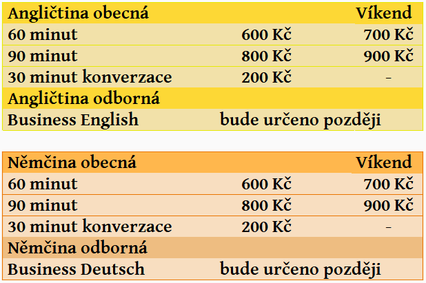Cena kurzu angličtiny němčiny individuální výuka 